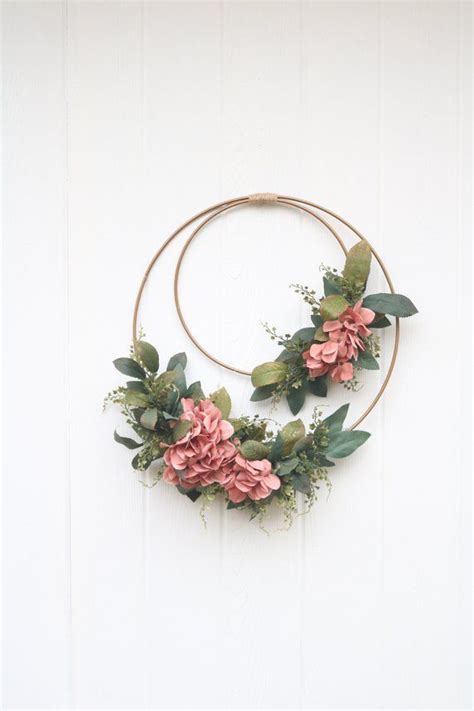 Blush Hydrangea Floral Spring Door Wreath Gold Metal Pink Floral Hoop