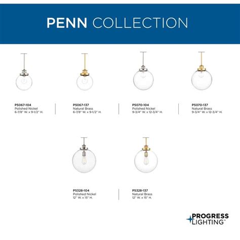 Progress Lighting Penn Natural Brass Transitional Clear Glass Globe