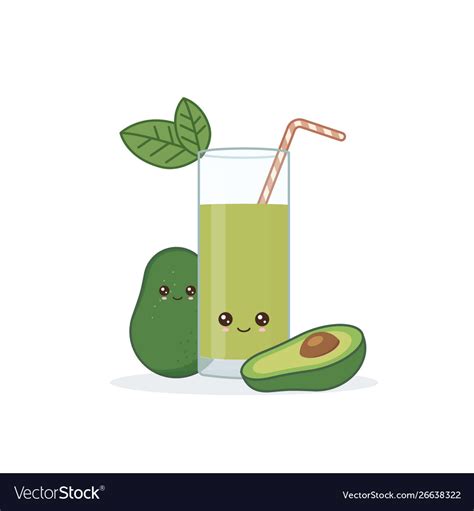 Cute Kawai Smiling Cartoon Avocado Juice Vector Image