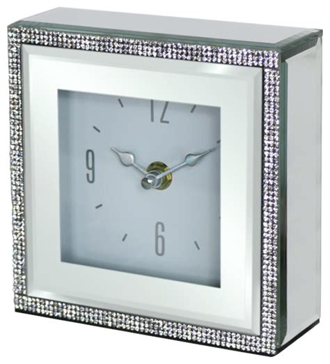 Small Diamante Mirrored Mantel Clock Desk And Mantel Clocks By