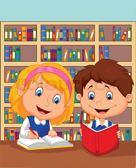 Cartoon Boy And Girl Study Together Stock Vector Colourbox