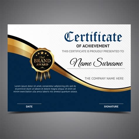 Blue And White Certificate Of Achievement Vector Free Download
