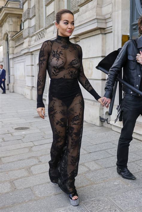 Rita Ora Goes Braless In Sheer Azzedine Ala A Dress Popsugar Fashion Photo