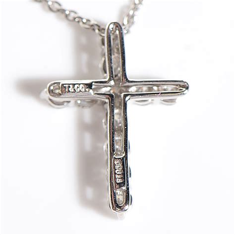 TIFFANY Platinum Diamond Small Cross Pendant Necklace 102266