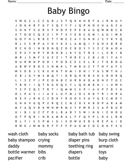 Baby Bingo Word Search Wordmint