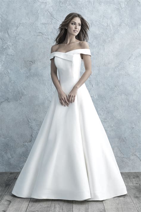 Off The Shoulder Satin Ball Gown Wedding Dress With Lace Details