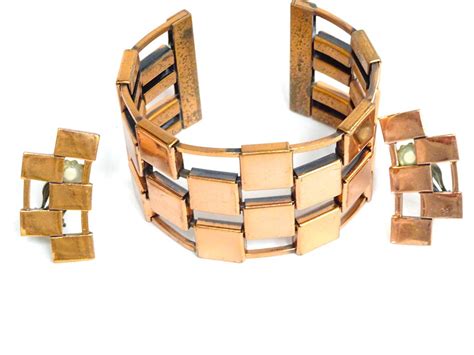 Renoir Copper Wide Modernistic Cuff Bracelet & Earrings - Copper Bracelet - Copper Earrings ...