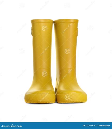 Modern Yellow Rubber Boots Isolated On White Stock Image Image Of