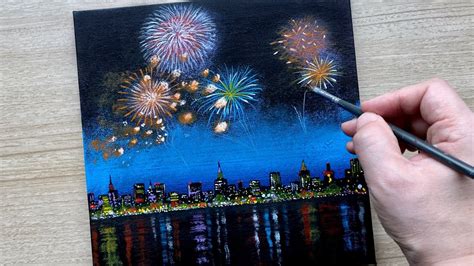 Fireworks Acrylic Painting For Beginners Daily Challenge 78 Youtube