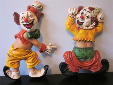 Vintage 60 S Circus Clown Wall Hangings Whimsical Playful Clowns Set Of 2 Vintage Clown Clown