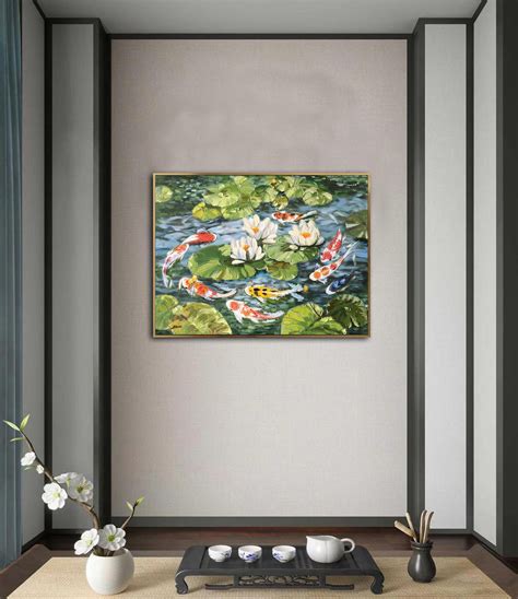 Oil Painting Koi Fish Paintingwater Lily Paintingpalette Etsy
