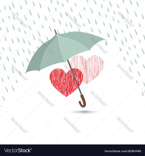 Love Heart Sign Over Rain Under Umbrella Vector Image