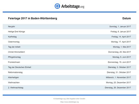 14 / 52 tag des jahres : Feiertage Baden-Württemberg 2017 (BW)