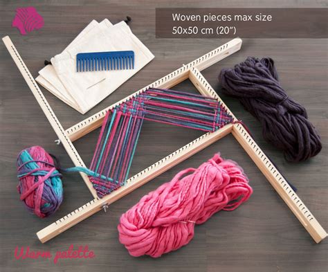 Kit Of Adjustable Large Weaving Loom 60x60 Cm 24 Includes Yarns Comb