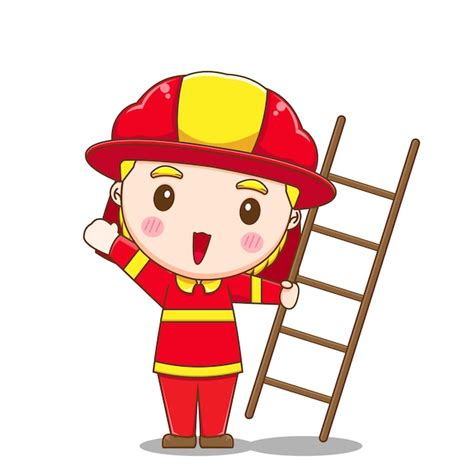 Premium Vector Cute Firefighter Character With Stair