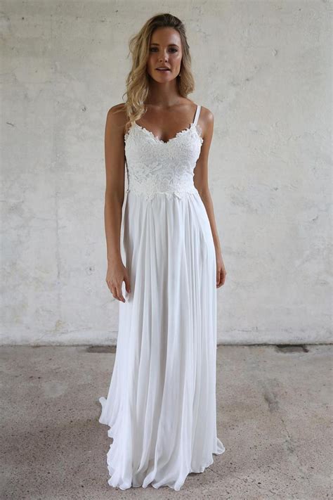 Browse different bridesmaid dress colors and lengths with convertible styles in 100+ colors and ways to wear! A-line Spaghetti Straps Lace Top Beach Wedding Dresses ...