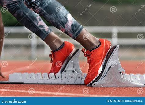 Athlete Sprinter In Starting Position Stock Photo Image Of