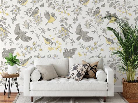 Peel And Stick Wallpaper Home Decor Mural Birds Floral Etsy