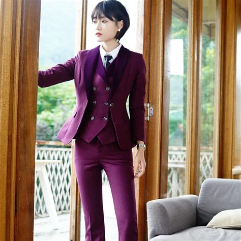 Elegant Purple Ol Styles Pantsuits For Women Office Work Wear Blazers
