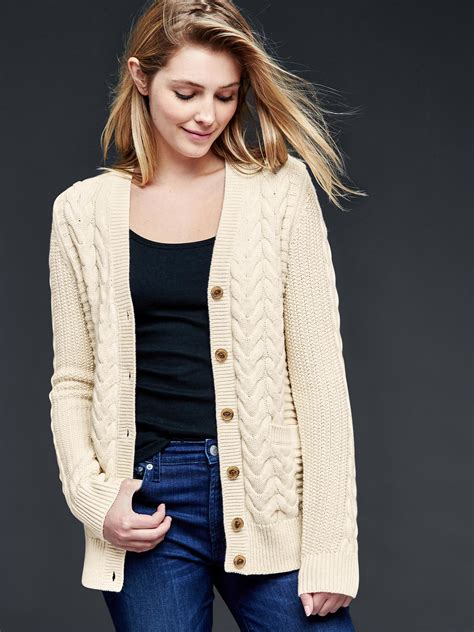 Gap Beige Honeycomb Cable Knit Cardigan Lyst