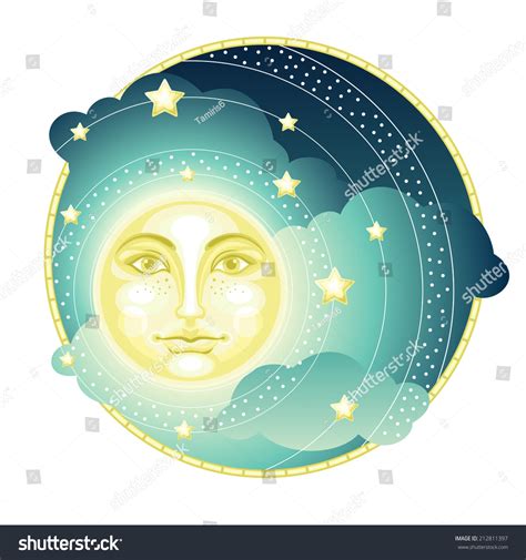 Vektor Stok Vector Cartoon Full Moon Face Starry Tanpa Royalti