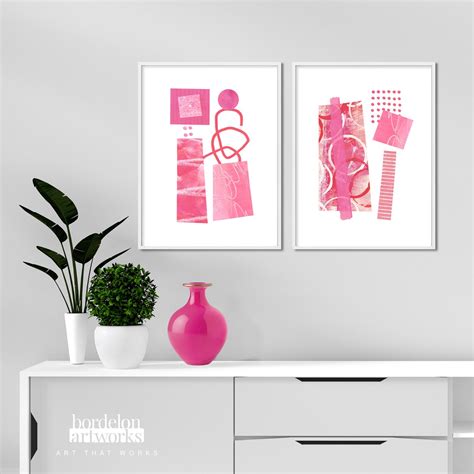 Pink Wall Art Set Of 2 Prints Pink Abstract Art Printable Etsy