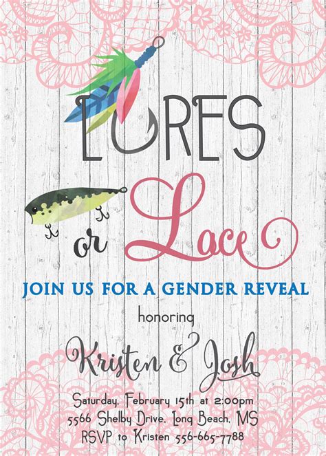 Fishing Theme Gender Reveal Invitation Lures Or Lace Gender Etsy