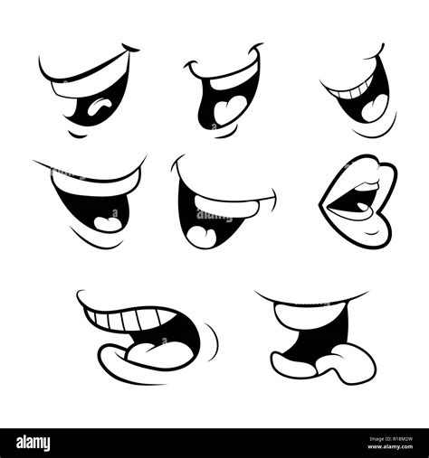Outline Cartoon Mouth Set Tongue Smile Teeth Expressive Emotions