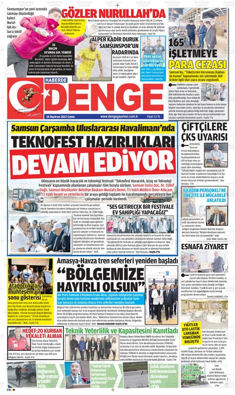 24 Haziran 2022 tarihli Samsun Denge Gazete Manşetleri