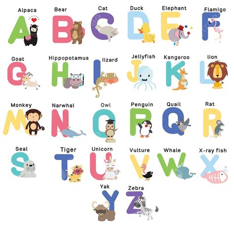 Set Of Adorable Animal Alphabets Designed For Childrens Learning Vector