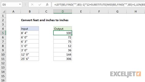 There are 12 inches in a foot and 36 inches in a yard. Excel formula: Convert feet and inches to inches | Exceljet