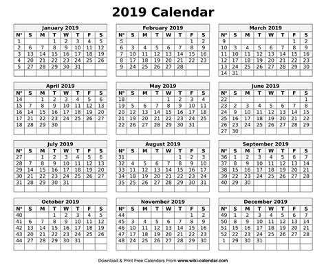 2019 Printable Calendar Templates Blank Word Pdf Cale