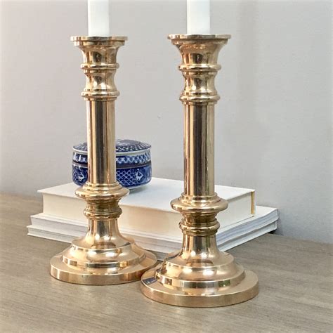 Heavy Solid Brass Candle Holders Round Pillar Column Shiny Candlesticks