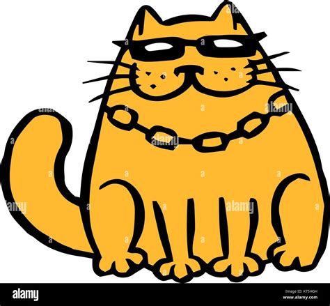 Orange Cat In Black Glasses And Chain Funny Cartoon Cool Character