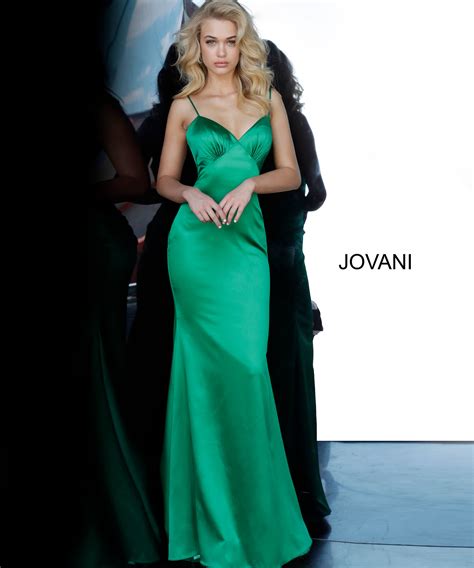 Jovani 67862 Green Satin Spaghetti Straps Prom Dress