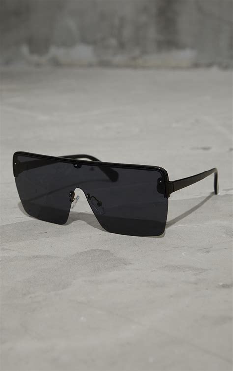 Black Single Lens Frameless Sunglasses Prettylittlething Aus
