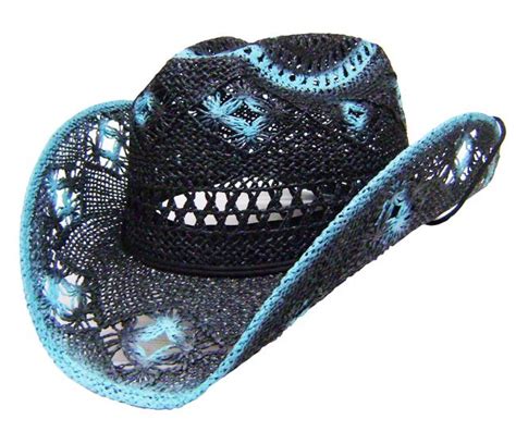 Modestone Womens Straw Cowboy Hat Black Turquoise
