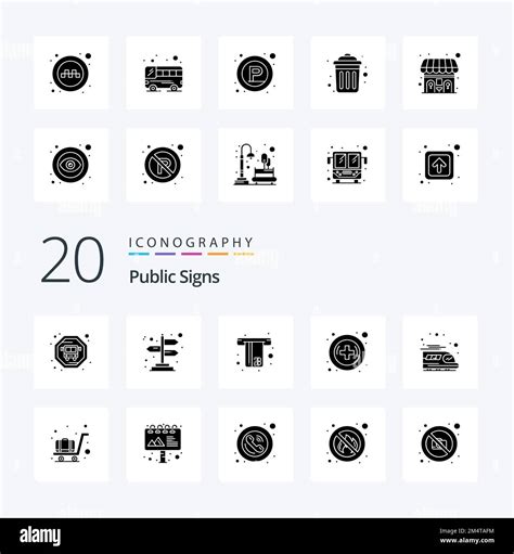 20 Public Signs Solid Glyph Icon Pack Like Trolley Airport Credit