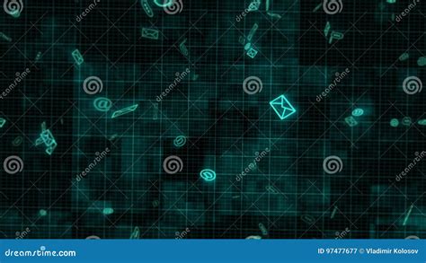 Flying Electronic Emails In The Blue Background Stock Illustration
