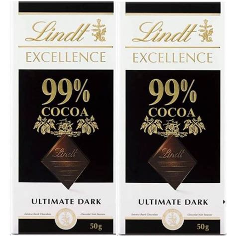 Lindt Excellence 99 Cocoa Dark Chocolate Bar 50g Pack Of 2