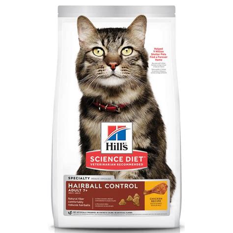 This is a formula that is designed to not only help your pet digest hairballs, but to also keep their weight at a manageable level. Hill's Science Diet Adult 7+ Hairball Control Chicken ...