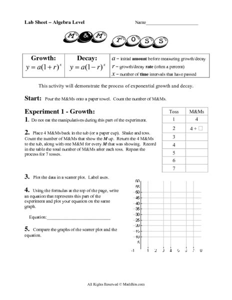 Lab Sheet Exponential Growth And Decay Worksheet For 8th 9th Grade