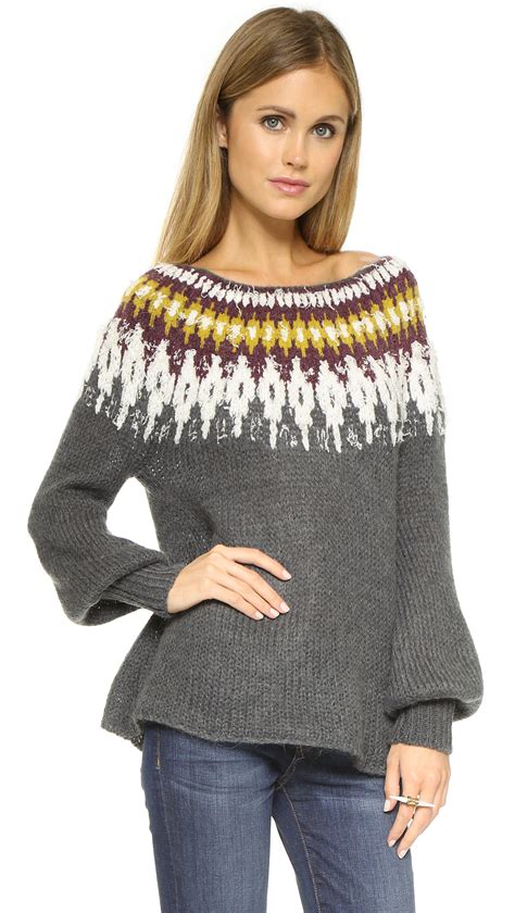 Lyst Free People Baltic Fair Isle Sweater Grey Combo In Gray