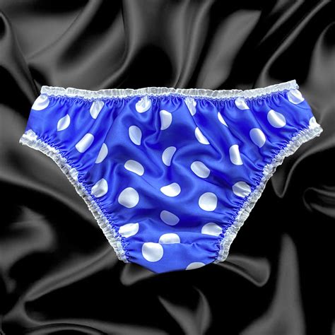 Royal Blue Satin Polkadot Frilly Sissy Panties Bikini Knicker Briefs Hot Sex Picture