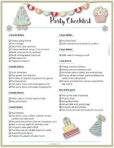 Party Planning Template Free Birthday Party Checklist