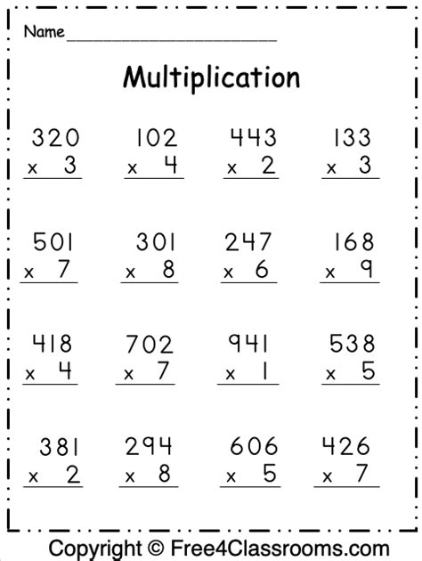 Free Printable 3 Digit Multiplication Worksheets Printable Templates