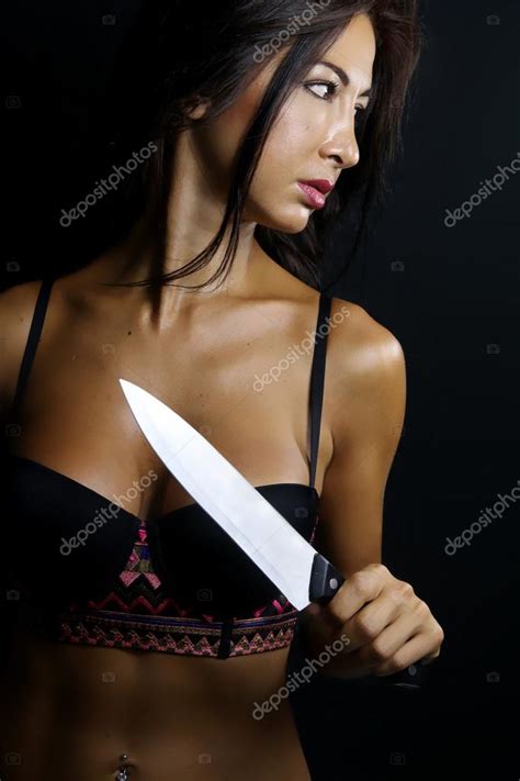 Sexy Woman With A Knife Stock Photo 80346866