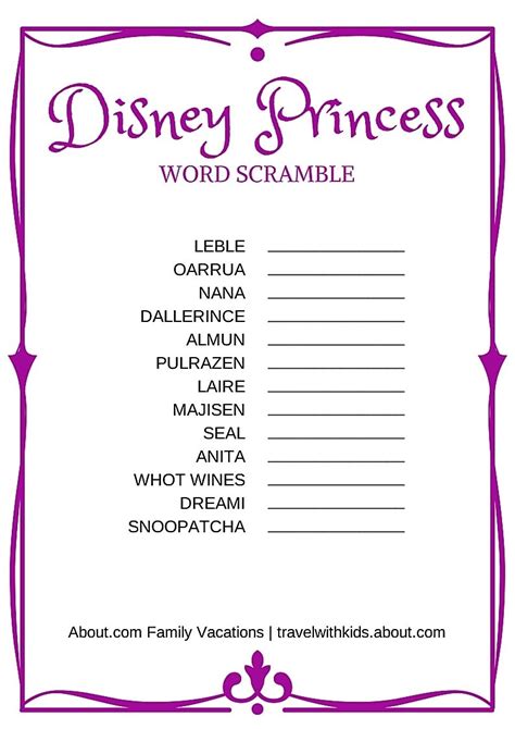 Disney Princess Word Search Printable Disney Word Disney Themed