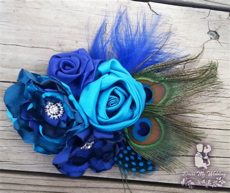 dress my wedding blue teal turquoise bridal hair clip hair comb satin flower fabric