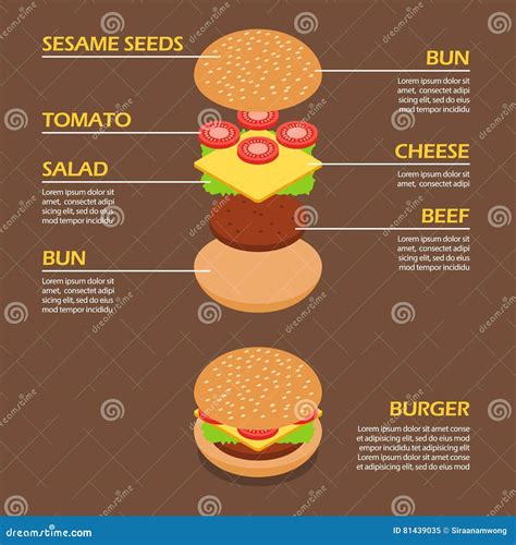 Isometric Of Burger Ingredients Infographic Stock Vector Illustration